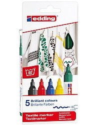 Edding 4500-5-S Pack 5 Marcadores para Textiles, Multicolor, Punta Pincel, Trazo 2-3mm