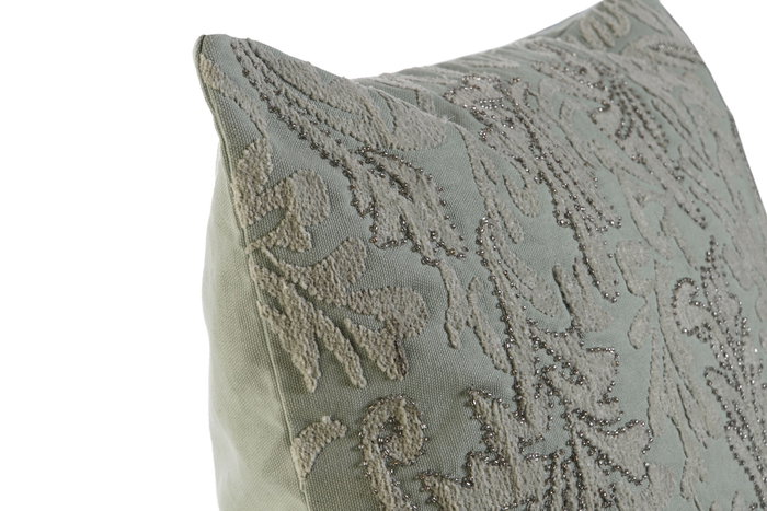 DKD Home Decor Funda Cojin Verde 50x50 cm Algodon Poliester Floral Cierre Cremallera Oculta