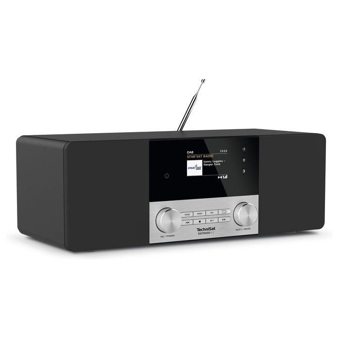 TechniSat DigitRadio 4 C - Radio digital DAB+ FM Bluetooth color negro/plata con pantalla TFT de 2.8", mando a distancia, 20 W, función despertador