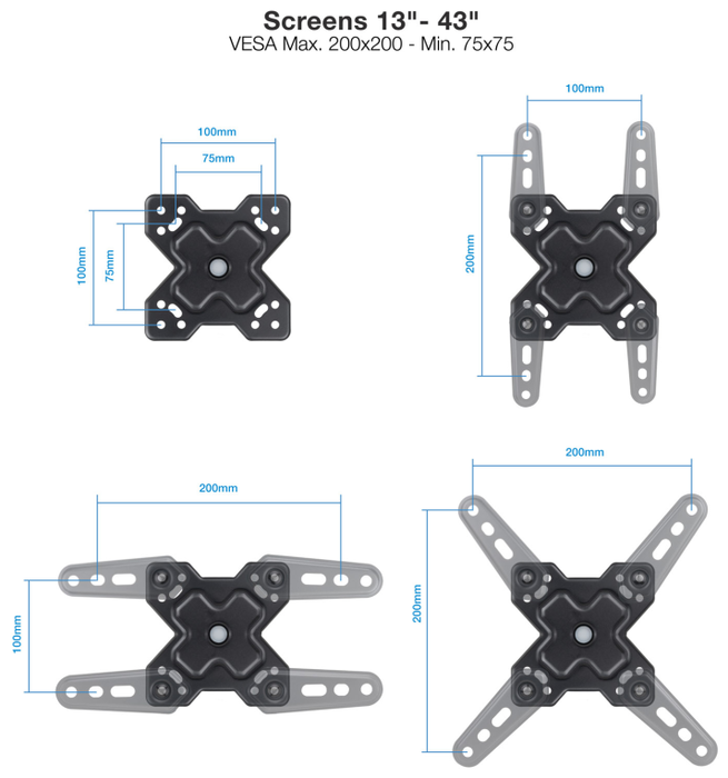 Tooq Soporte de Pared Articulado LP1345TN-B para Pantallas 13-43 Pulgadas