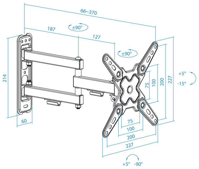 Tooq Soporte de Pared Articulado LP1345TN-B para Pantallas 13-43 Pulgadas
