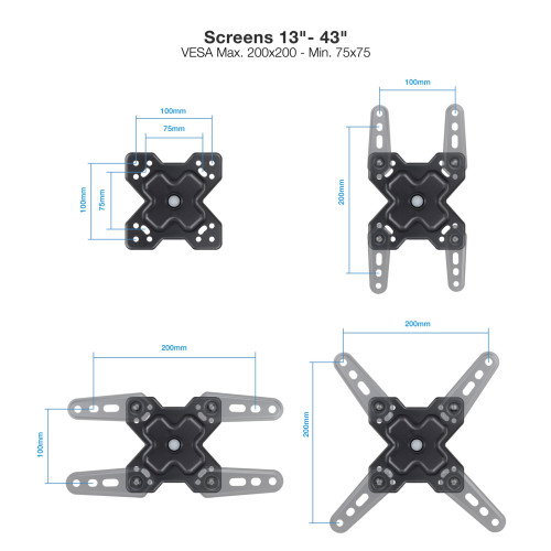 Tooq Soporte de Pared Articulado LP1345TN-B para Pantallas 13-43 Pulgadas