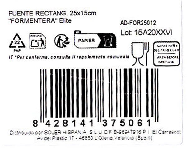 Alfares Fuente Rectangular Formentera Elite 25x15cm