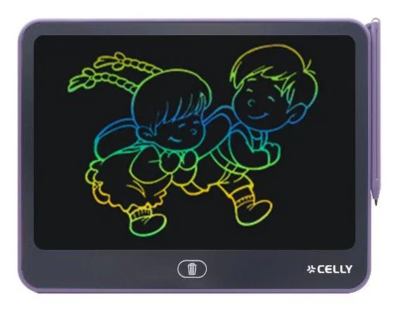 Celly KIDSBOARDPK Tablet de Escritura LCD Infantil para Dibujo, Rosa, Resistente al Agua, Multicolor, con Stylus y Botón de Borrado - Celly