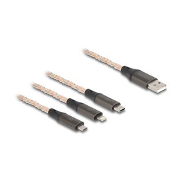 DeLOCK Cable USB de Carga RGB 3 en 1 Tipo-A a Lightning, Micro USB y USB Tipo-C 1.20 m para Múltiples Dispositivos