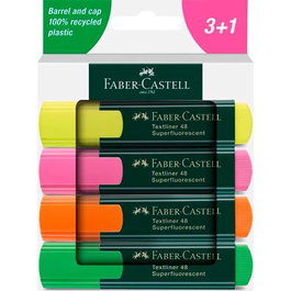 Faber Castell Marcador Fluorescente Textliner C-Surtidos Blíster, Punta Cuña 1/2/5 mm, 48 Ud 3+1 Set de 5, Cuerpo Reciclado, Alta Luminosidad (Set de 5)