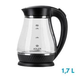 Adler Hervidor de Cristal 1.7L 2200W - Hervidor Eléctrico de Agua con Capacidad 1.7 Litros y 2200W de Potencia