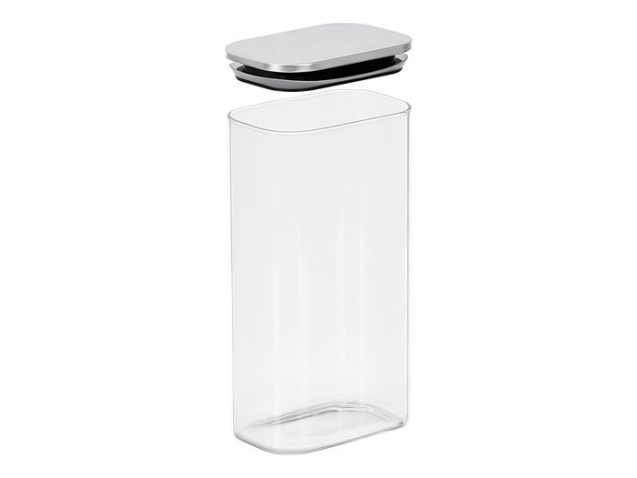 Vivalto Tarro Rectangular Borosilicato 1.8L Tapa Acero Transparente 22.5x22x8 cm (Set de 12)