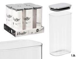 Vivalto Tarro Rectangular Borosilicato 1.8L Tapa Acero Transparente 22.5x22x8 cm (Set de 12)