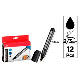 MP Marcador permanente negro Px30, punta redonda 2/3 mm, 12 unidades