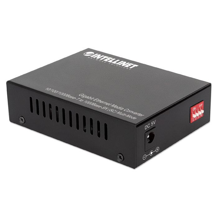 Intellinet 508544 Gigabit Media Converter SC Multimode 850 nm, 1 Puerto RJ-45, 2 Puertos Fibra SC, 550 m, Full-Duplex, IEEE 802.3, para Cable Cat5e UTP/STP, Carcasa de Metal
