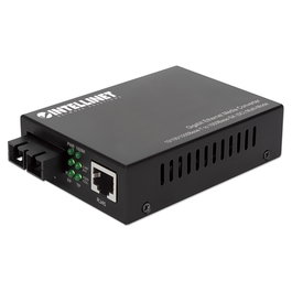 Intellinet 508544 Gigabit Media Converter SC Multimode 850 nm, 1 Puerto RJ-45, 2 Puertos Fibra SC, 550 m, Full-Duplex, IEEE 802.3, para Cable Cat5e UTP/STP, Carcasa de Metal