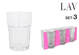 Lav Set de 3 Vasos para Refresco 'Aras' 365 cc, Diámetro 8.2 cm Altura 12 cm (16 Cajas)