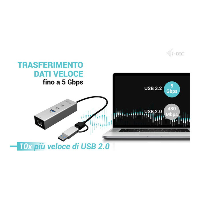 I-Tec USB-C/USB-A Metal Hub 3 2x USB-C Gen1 1x USB-A Gen1 1x 2,5 G LAN
