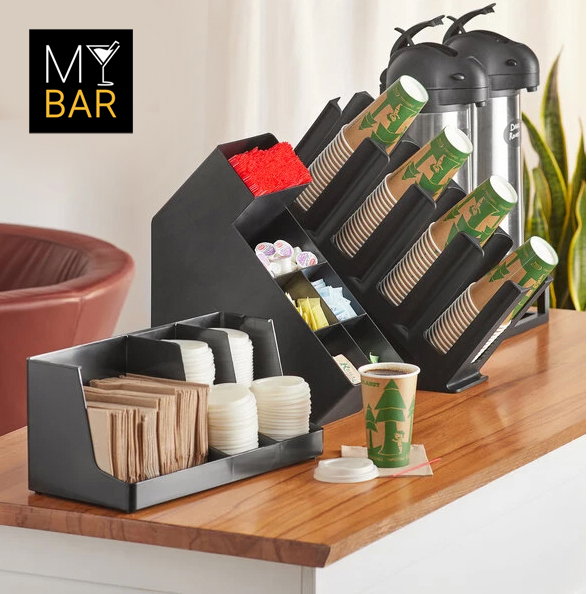 My Bar Organizador de Servilletas, Tapas y Vasos con 3 Secciones - 41 cm (Ancho) x 21 cm (Largo) x 19 cm (Alto) (6 Unidades)