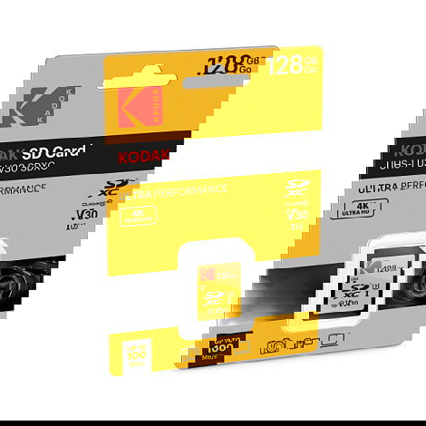 Kodak EKMSD128GXC10HPRK Tarjeta de Memoria Micro SDXC 128GB UHS-I U3 V30 Clase 10, 100MB/s Lectura, 85MB/s Escritura
