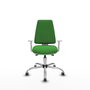 Silla de oficina Elche con mecanismo Asincro tapizada con Tela color Verde. Equipada con Base cromada, Reposabrazos blancos y Ruedas 65 mm parqué