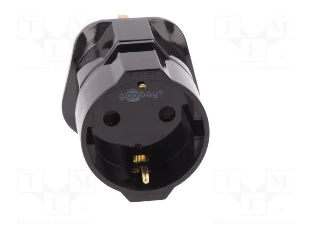 GOOBAY Adaptador de viaje con conector con toma de tierra, negro