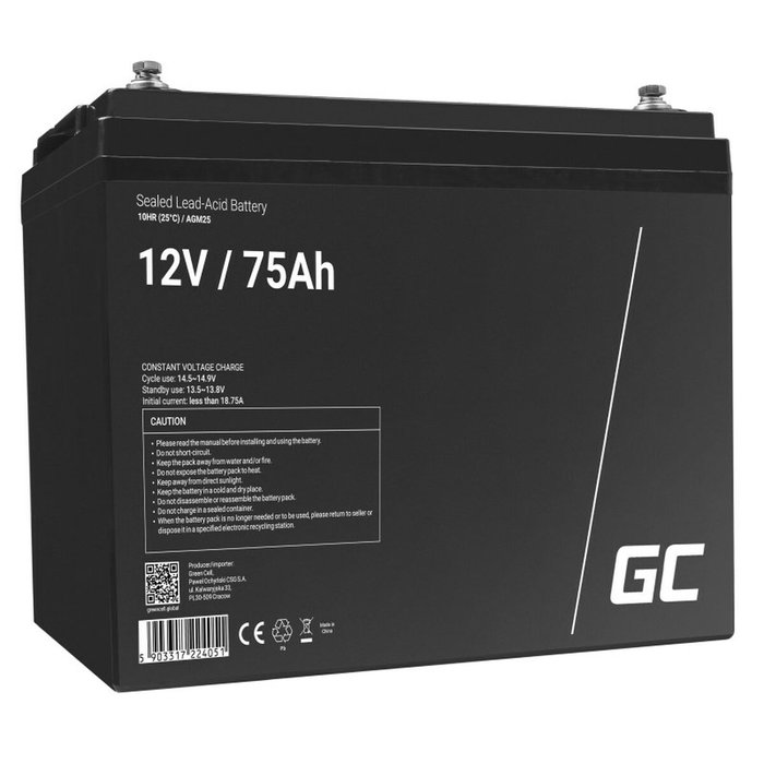 Green Cell AGM25 Batería de Ácido de Plomo Sellado 12V 75Ah