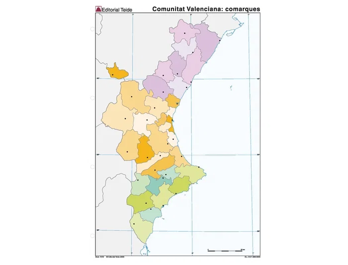Teide Mapa Mudo Político Comunidad Valenciana Din A4
