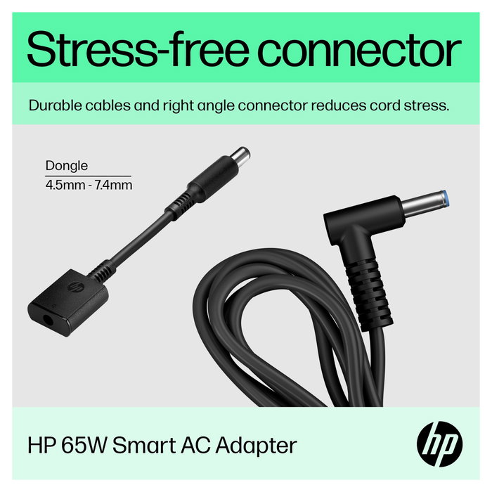 HP Adaptador de CA inteligente 65 W con conector de 4,5 mm y dongle de conversión