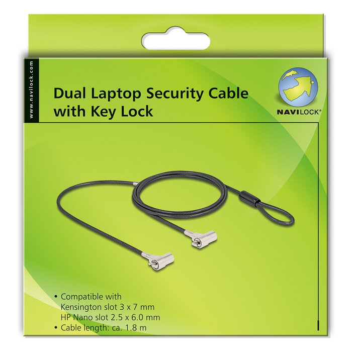Navilock Cable de Seguridad Dual para Notebook con Llave para Kensington Slot 3 x 7 mm y Nano Slot 2,5 x 6 mm Navilock Cable de Seguridad Dual para Notebook con Llave para Kensington Slot 3 x 7 mm y Nano Slot 2,5 x 6 mm