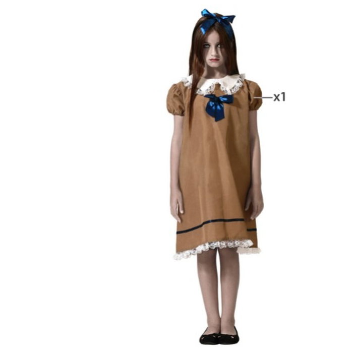Disfraz Muñeca Marrón con Lazo Azul para Niña 10-12 Años