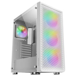 Mars Gaming MC-F, Semitorre Gaming ATX, Ventana Cristal Templado, Frontal Metal-Mesh, 4 Ventiladores ARGB 120mm Incluidos, Color Blanco, Soporte Refrigeración Líquida 360mm