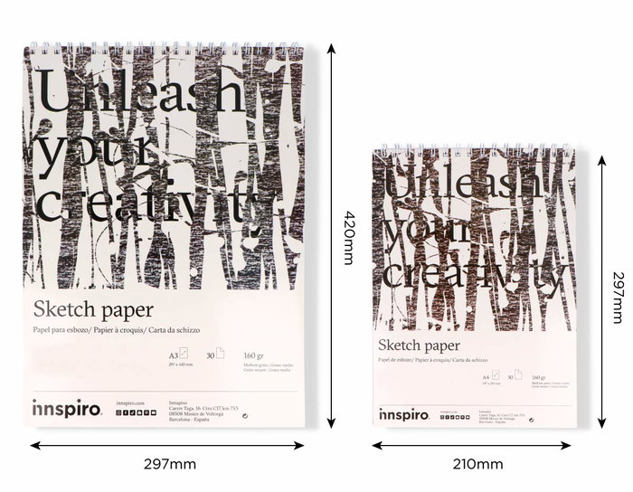 Innspiro Set 2 blocs de papel para esbozo A4 y A3, 30 páginas 160g Innspiro Set 2 blocs de papel para esbozo A4 y A3, 30 páginas 160g