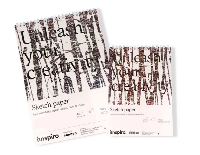 Innspiro Set 2 blocs de papel para esbozo A4 y A3, 30 páginas 160g Innspiro Set 2 blocs de papel para esbozo A4 y A3, 30 páginas 160g