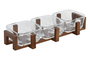 DKD Home Decor Set de 3 Bandejas Aperitivos de Cristal y Acacia, 12x6x32 cm, 300 ml, Transparente y Natural