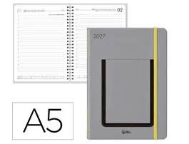 Liderpapel Agenda de oficina 2027 encuadernada día página A5 gris