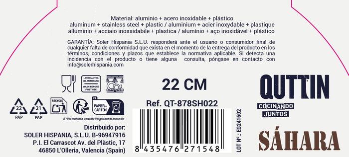 Quttin Sartén 22 cm Aluminio Forjado Mango Soft Full (6 Unidades)