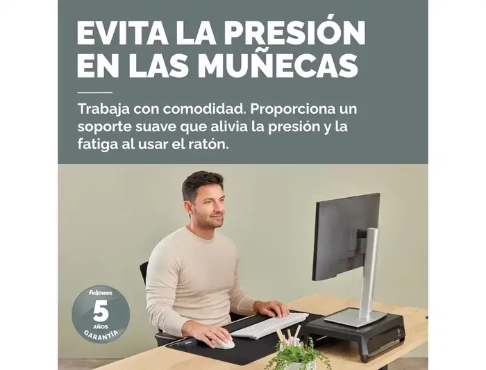 Fellowes - Reposamuñecas Mini Compacto Breyta Negro, Almohadilla Ergonómica Hex Cushion con Protección Microban, 190x70x25 mm