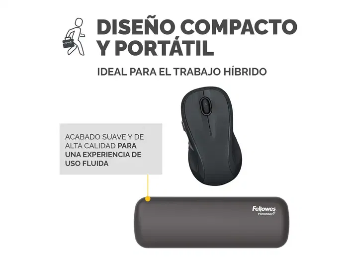 Fellowes - Reposamuñecas Mini Compacto Breyta Negro, Almohadilla Ergonómica Hex Cushion con Protección Microban, 190x70x25 mm
