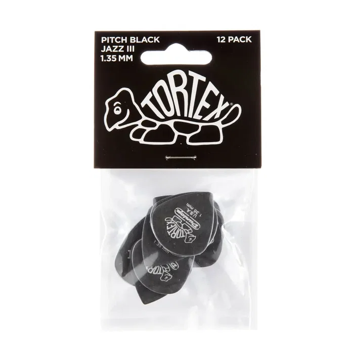 Dunlop Púas Tortex Jazz III Pitch Black 1,35 mm (pack de 12)