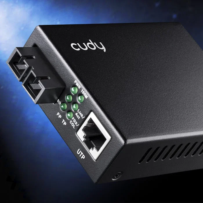 Cudy MC100SA-20 Convertidor de Medios Ethernet 10/100M a Fibra Óptica Monomodo 1310nm, 20Km, Plug & Play, Negro