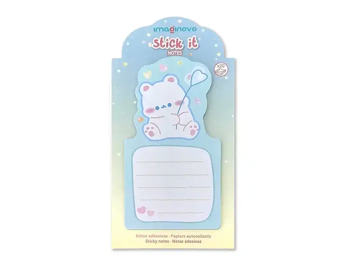 Imaginovo Bloc notas adhesivas oso con soporte 20 hojas azul 60x125 mm