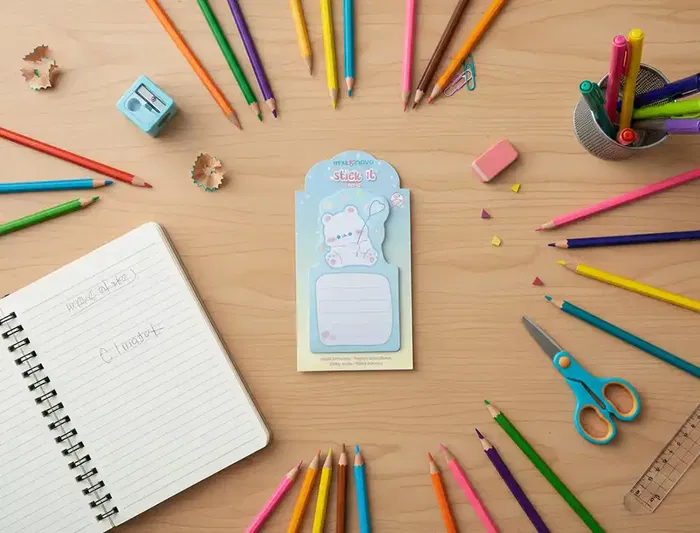 Imaginovo Bloc notas adhesivas oso con soporte 20 hojas azul 60x125 mm