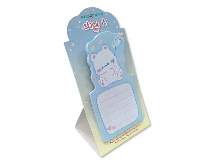Imaginovo Bloc notas adhesivas oso con soporte 20 hojas azul 60x125 mm