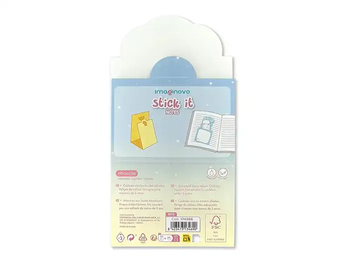 Imaginovo Bloc notas adhesivas oso con soporte 20 hojas azul 60x125 mm