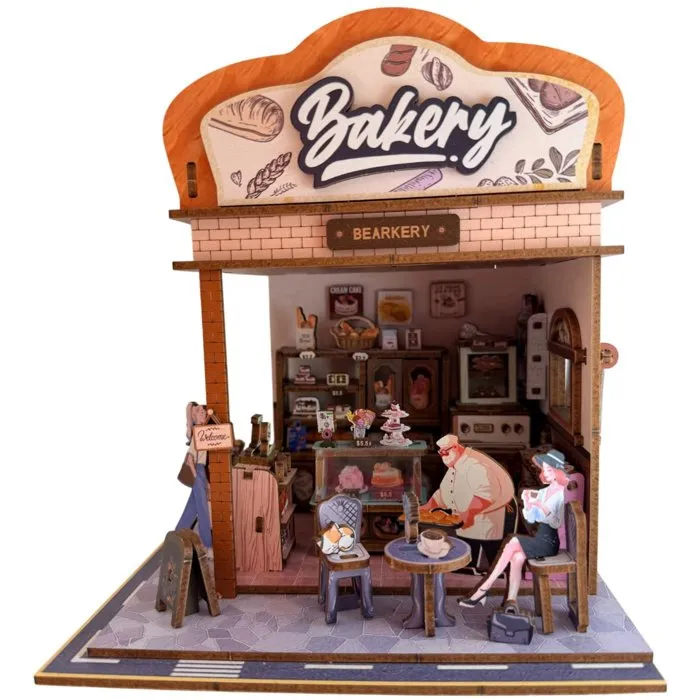 Book Nook Kit de bricolaje para construir un sujetalibros en 3D - Mini panadería Nookland - 14 x 16 x这三种26.5 cm