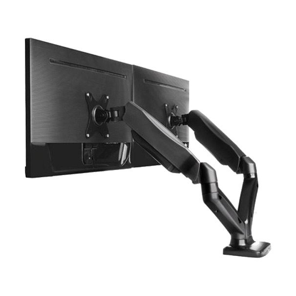 ICY BOX IB-MS304-T Soporte de Mesa para 2 Monitores hasta 68 cm / 27 Pulgadas, Acero y Aluminio, VESA 75x75/100x100, Negro