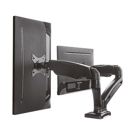 ICY BOX IB-MS304-T Soporte de Mesa para 2 Monitores hasta 68 cm / 27 Pulgadas, Acero y Aluminio, VESA 75x75/100x100, Negro