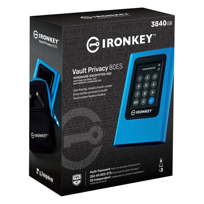 Kingston IronKey Vault Privacy 80 3.84TB SSD Externo Cifrado USB 3.2 Gen 1 Tipo C, 230 MB/s, AES-XTS 256-bit, FIPS 197, Azul Kingston IronKey Vault Privacy 80 3.84TB SSD Externo Cifrado USB 3.2 Gen 1 Tipo C, 230 MB/s, AES-XTS 256-bit, FIPS 197, Azul