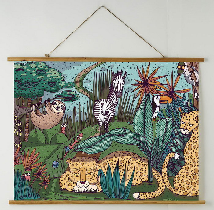 DKD Home Decor Lienzo Abeto Cuerda Animales Surtido de 2 Unidades 100x75 cm