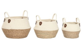 DKD Home Decor Set de 3 Cestos de Fibra y Algodón Crema