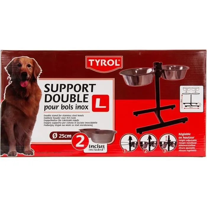 Tyrol Soporte para Bol de Altura Regulable para Perros - 2 Cuencos Acero Inoxidable - 25 cm Diámetro - 2,8 L Capacidad Tyrol Soporte para Bol de Altura Regulable para Perros - 2 Cuencos Acero Inoxidable - 25 cm Diámetro - 2,8 L Capacidad