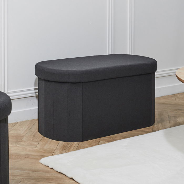Home Deco Factory Banco Puf Plegable Negro Oval con Almacenaje Essentiel 76x38 cm