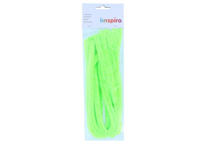 Innspiro Limpiapipas Chenilla Verde 15mm x 50cm, 10 unidades